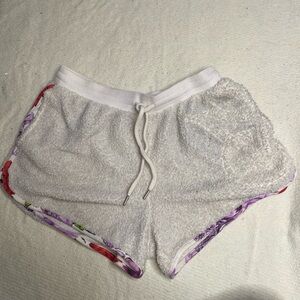 Cozy White Victoria’s Secret Cloth Shorts with Floral Trim